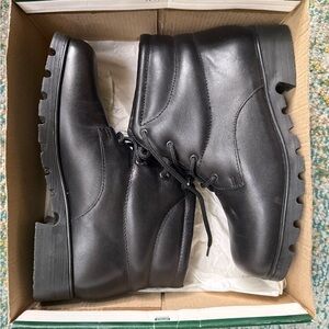 Vintage 90s Bay Area Traders black fur lined chunky ankle boots, size 8M